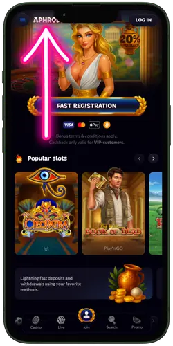 Aphrodite Casino login official site screen for UK players